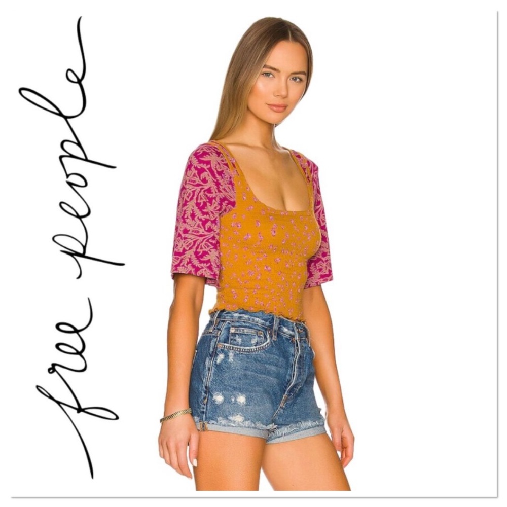 Free People Marigold Square Neck Smocked Top Shirt NWT